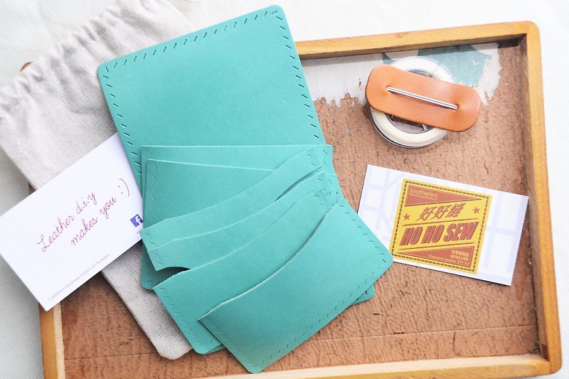 Fold in half 6 card holders leather DIY material bag sewing gift card holder business card holder vegetable tanned leather - Leather Goods - Genuine Leather Green