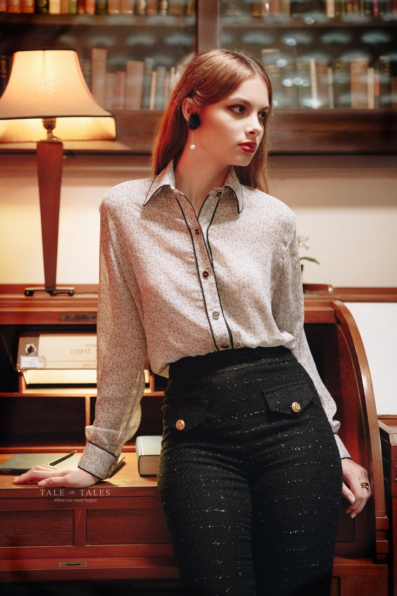 Fox Shirt (size L) - 女襯衫 - 棉．麻 灰色