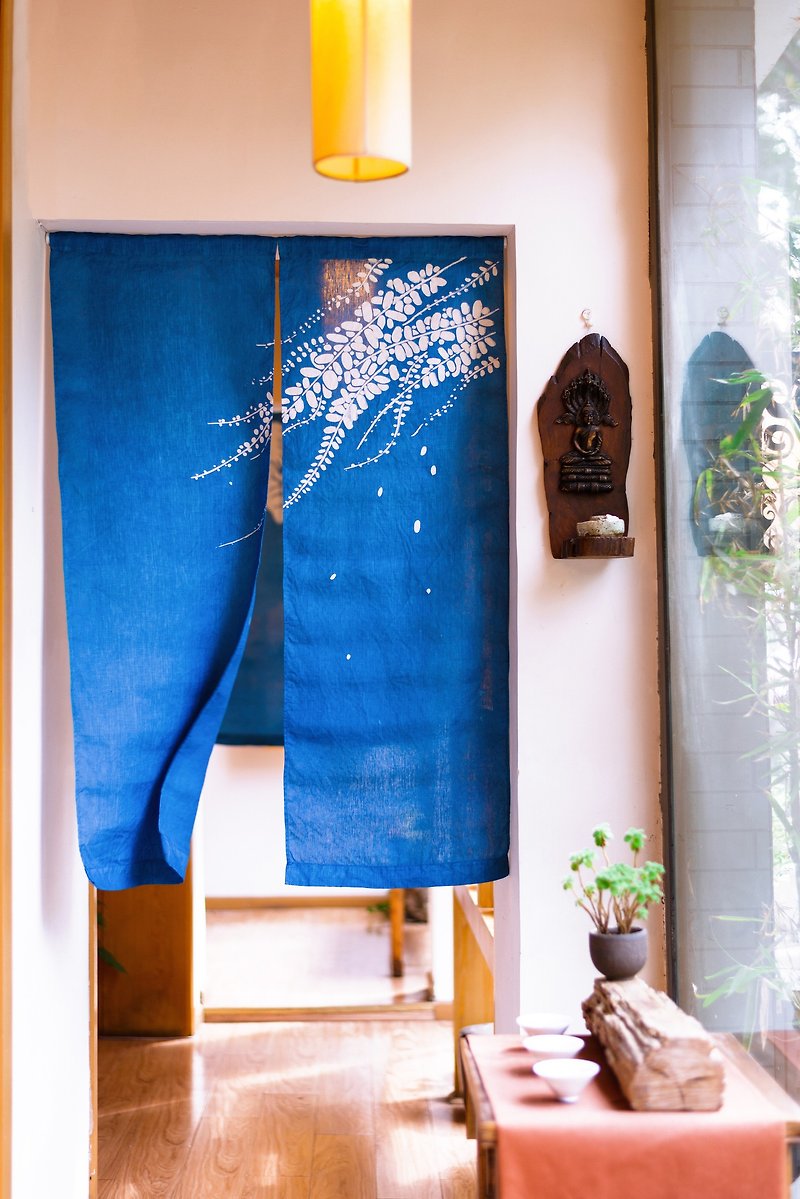 Chunling Door Curtain Handmade Vegetal Dyed Blue Dyed Indigo Dyed Original Design Linen Chinese Japanese Style Partition Curtain - Doorway Curtains & Door Signs - Cotton & Hemp Blue