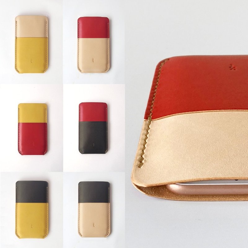 Smartphone Case using Two-Tone Natural Dyeing Leather【spot / すぽっと】 - Phone Cases - Genuine Leather Multicolor