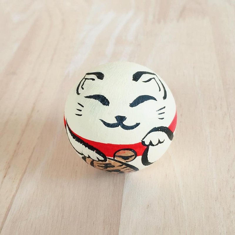 Good luck cat (beckoning cat) wooden rocking doll - 公仔/玩偶 - 木頭 黃色