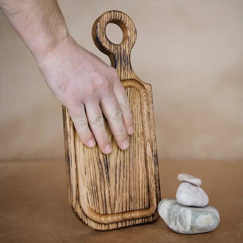 Cutting board steak board / Wood burning serving tray / Oak board gift for dad - ถาดเสิร์ฟ - ไม้ สีนำ้ตาล