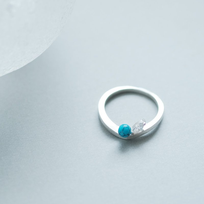 Turquoise & Marquise Petite Ring Silver 925 - แหวนทั่วไป - โลหะ สีน้ำเงิน