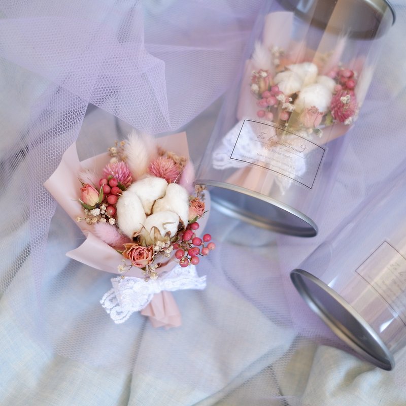 つづく｜甘くて感動のドライフラワー 小さな植木鉢 結婚式の小物 バレンタインデーの卒業ブーケ - 置物 - 寄せ植え・花 ピンク