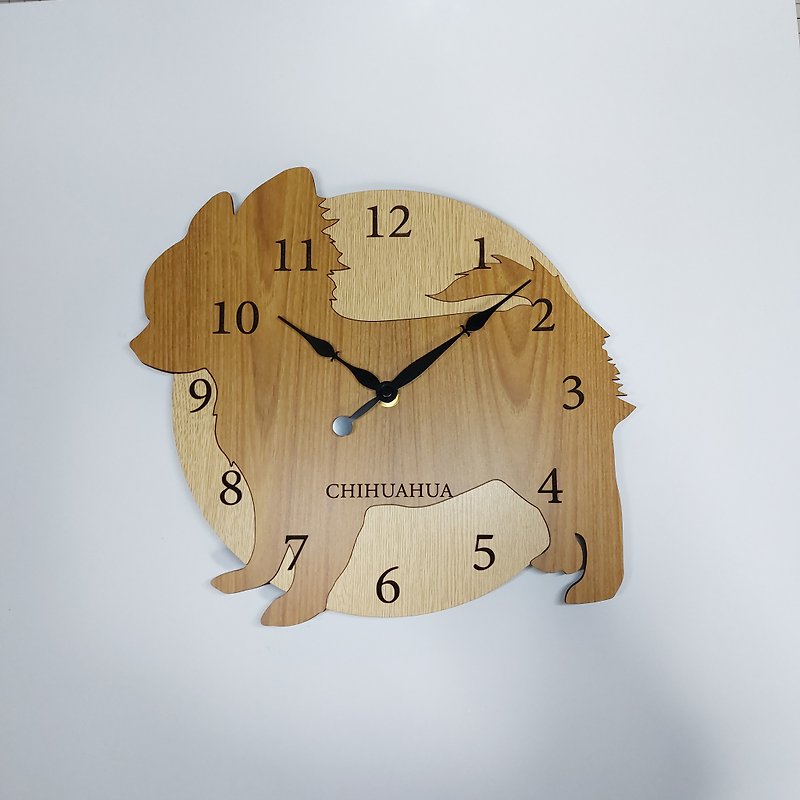 Limited time big discount of 3000 yen off Personalized dog wall clock Chihuahua Red Silent clock - นาฬิกา - ไม้ 