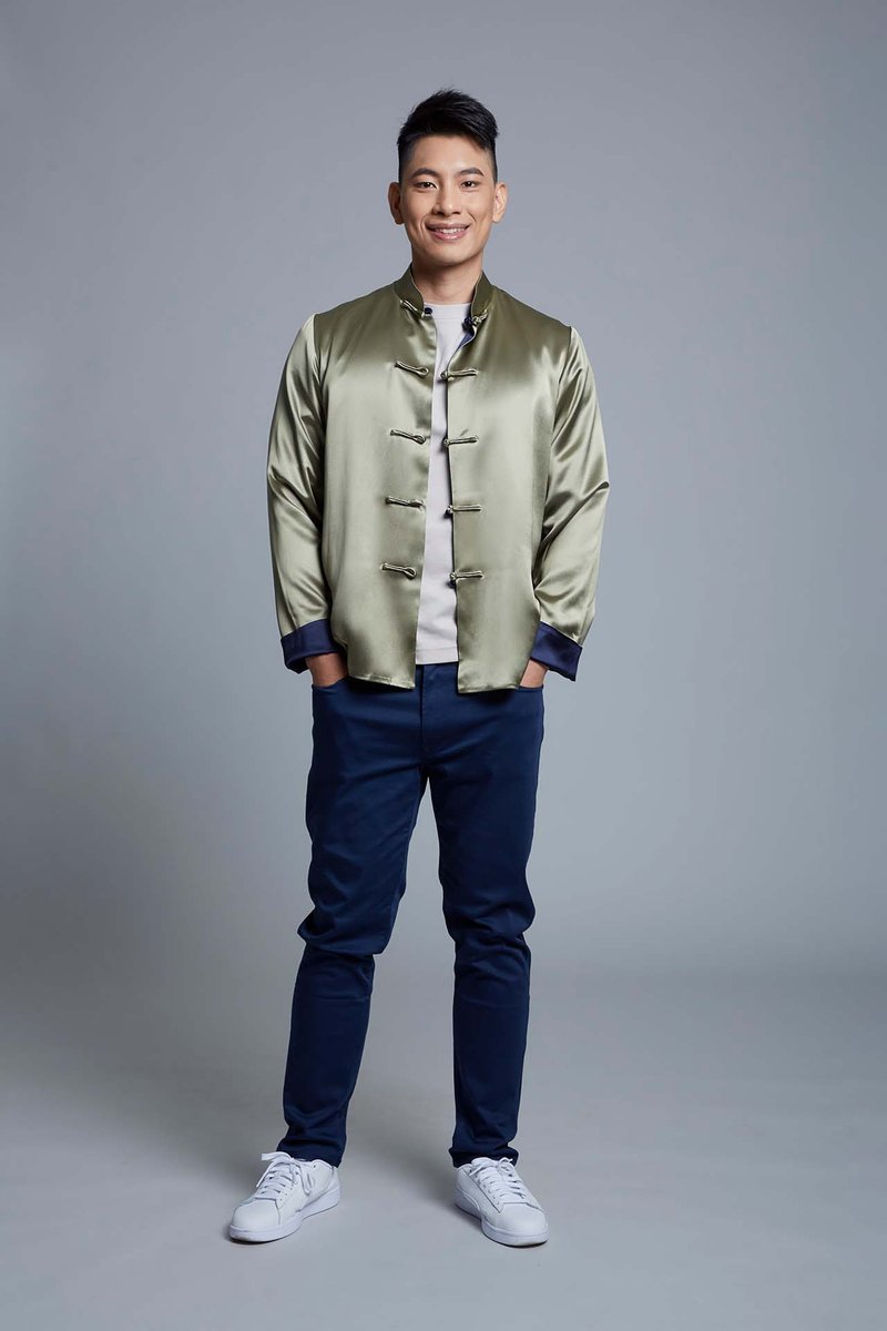 Reversible Tang Jacket (Navy/ Dark Olive) - กี่เพ้า - เส้นใยสังเคราะห์ สีเขียว