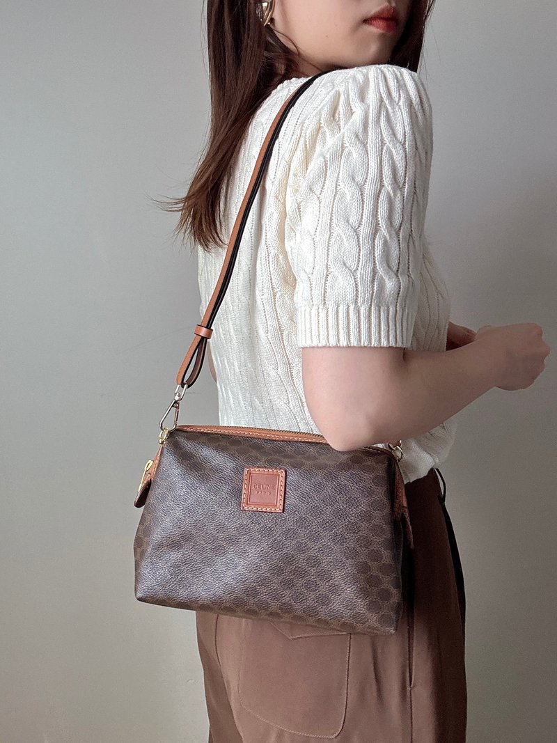 中古美品 Celine 凱旋門老花雲朵包 腋下包 斜背包 - 側背包/斜背包 - 防水材質 咖啡色