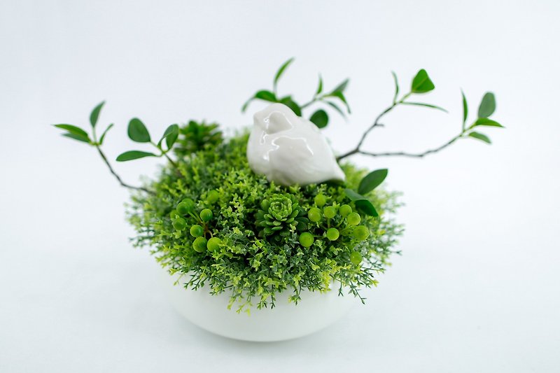 Artificial flowers ornaments - Shiratori branch grass white circular basin - Plants - Other Materials Green
