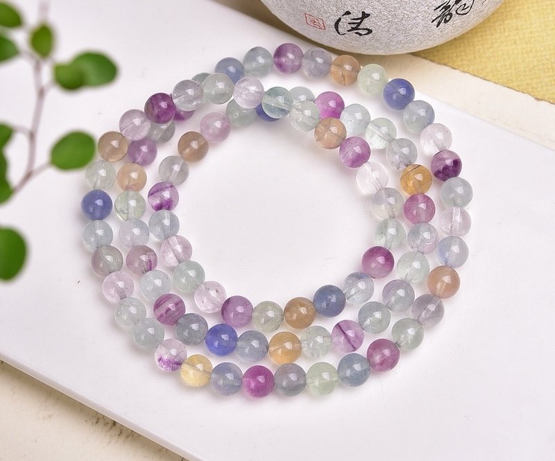 純天然彩瑩石圓珠3圈手鏈 珠經6mm左右 晶體超潤 誰戴誰美 - 手鍊/手環 - 水晶 