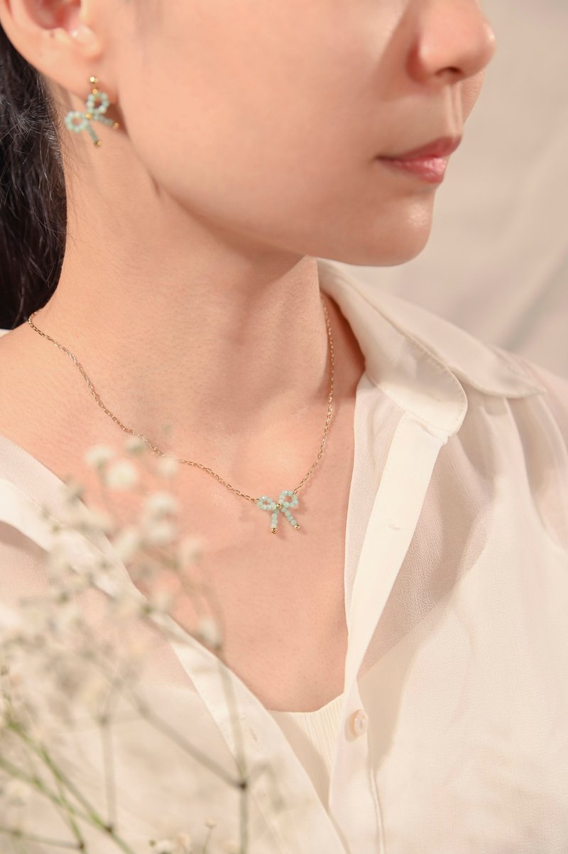 Bow Knot Sterling Silver Necklace/ Stone/JIEGEM Sister's Jewelry - สร้อยคอ - เครื่องเพชรพลอย สีน้ำเงิน