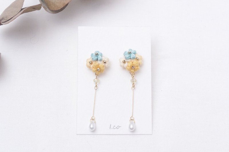 Embroidery thread crochet earrings - ต่างหู - งานปัก สีเหลือง