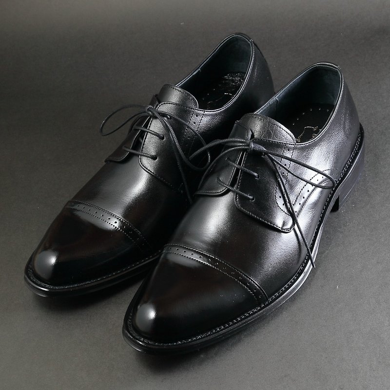 Yashi CapToe Fetal Leather Derby Shoes-Monarch Black - Men's Leather Shoes - Genuine Leather Black
