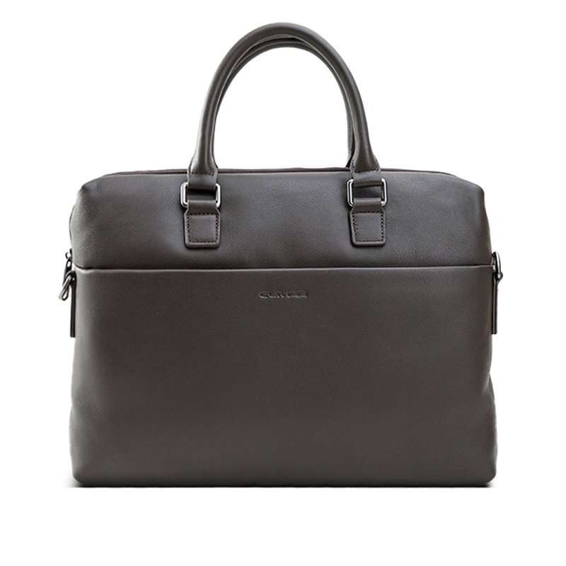 CUMAR 頭層牛皮 CHOCO 橫式公事包 - 公事包 - 真皮 咖啡色