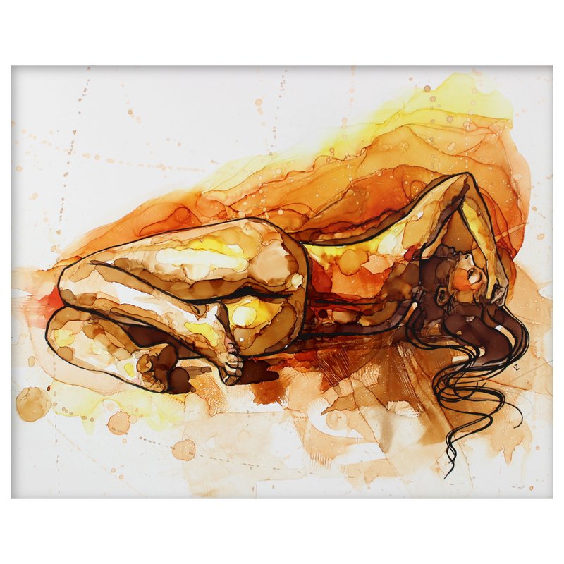 Nude girl orange brown painting woman 40*50cm - Wall Décor - Other Metals Orange