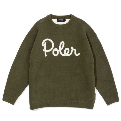 POLER 臺灣總代理 日本限定 POLER ELBOW PATCH KINT 手肘補丁針織上衣 橄欖綠
