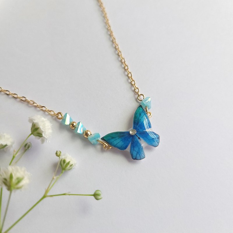 Animal Series-Blue Butterfly Necklace - สร้อยคอ - เรซิน สีน้ำเงิน