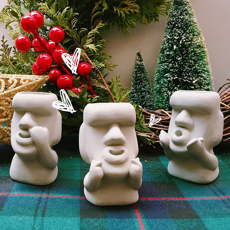 【限時免運】摩艾圓滾滾 三件組 擴香石 禮物 送聖誕帽 交換禮物