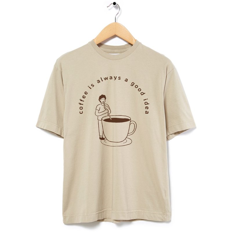 coffee good idea unisex Khaki t shirt - เสื้อยืดผู้หญิง - ผ้าฝ้าย/ผ้าลินิน สีกากี