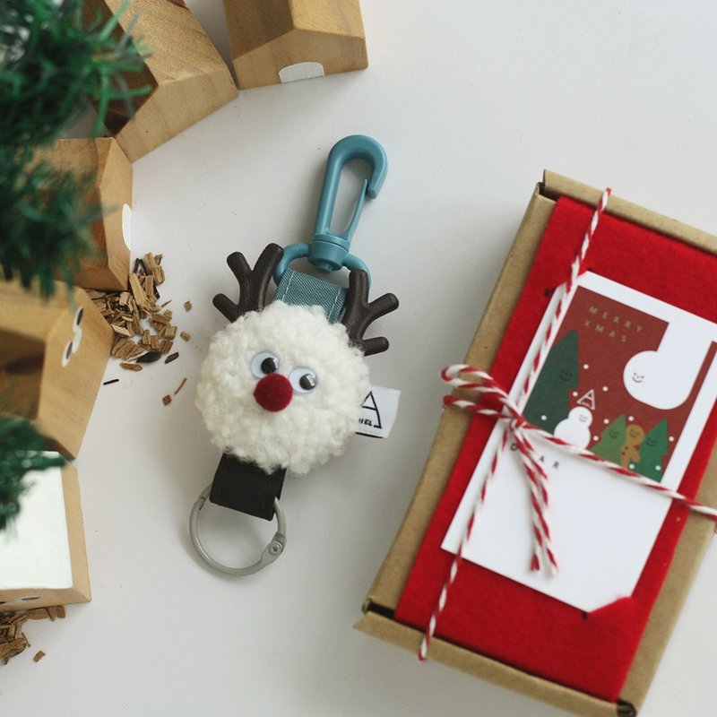 毛毛森林鹿角雪怪掛飾鑰匙圈 - 鑰匙圈/鑰匙包 - 其他材質 白色