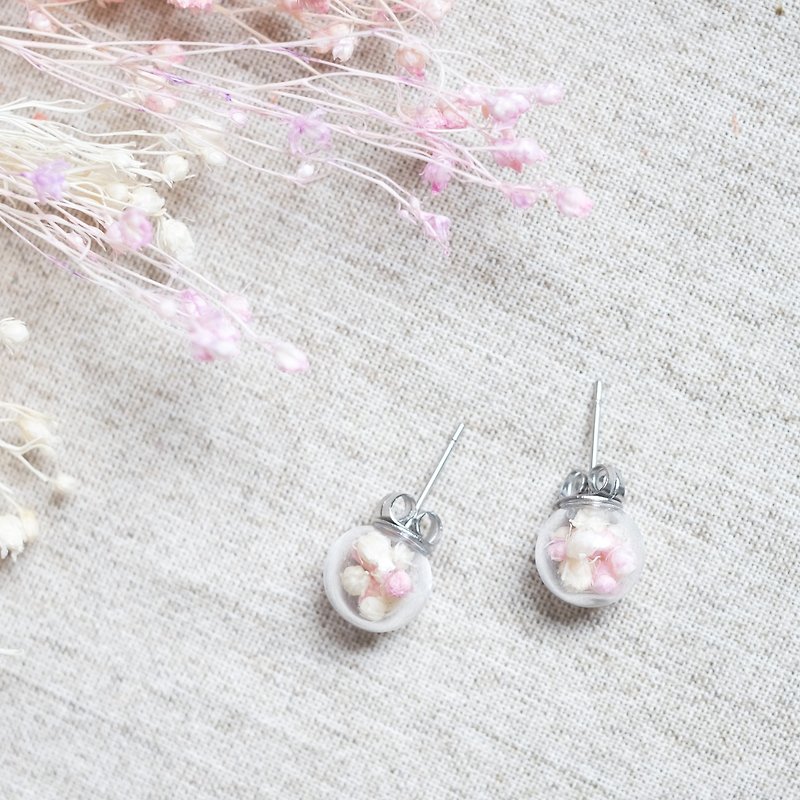Tangyuan / Stainless Steel / Glass Dome Earrings - ต่างหู - แก้ว สึชมพู