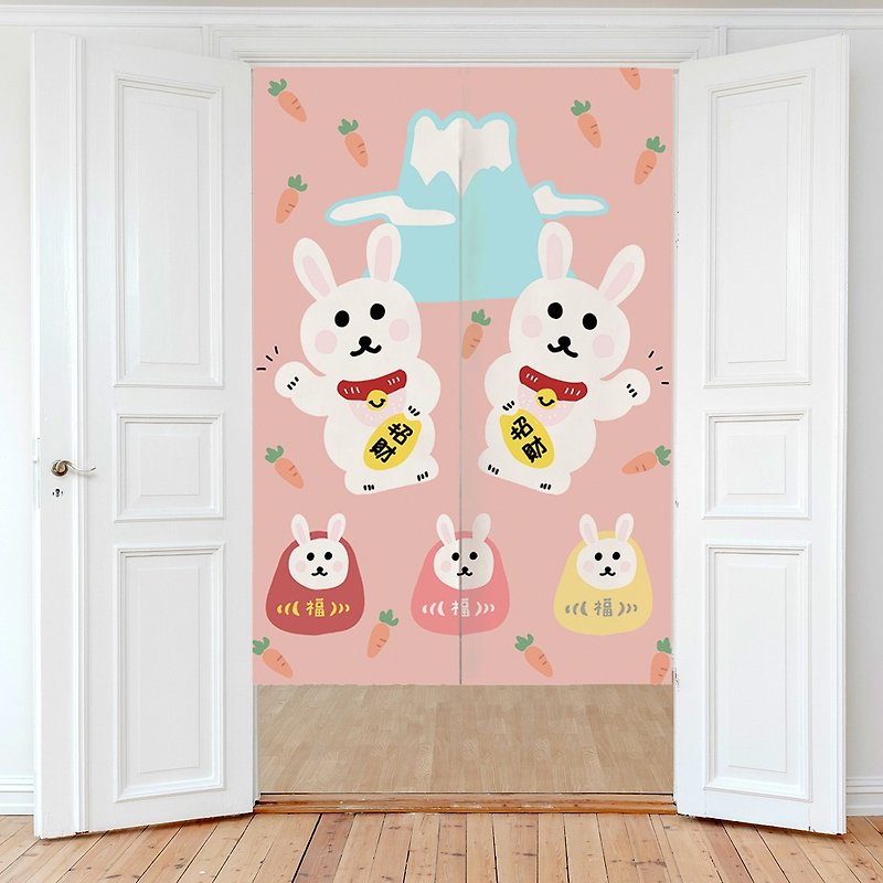 Ugly cute Lucky Rabbit Door Curtain Mount Fuji - Doorway Curtains & Door Signs - Cotton & Hemp Pink