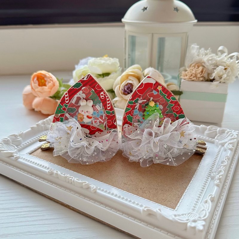 Christmas Hair Clip for Kids & Girls - Adorable Cat Ears - เครื่องประดับผม - วัสดุอื่นๆ สีแดง