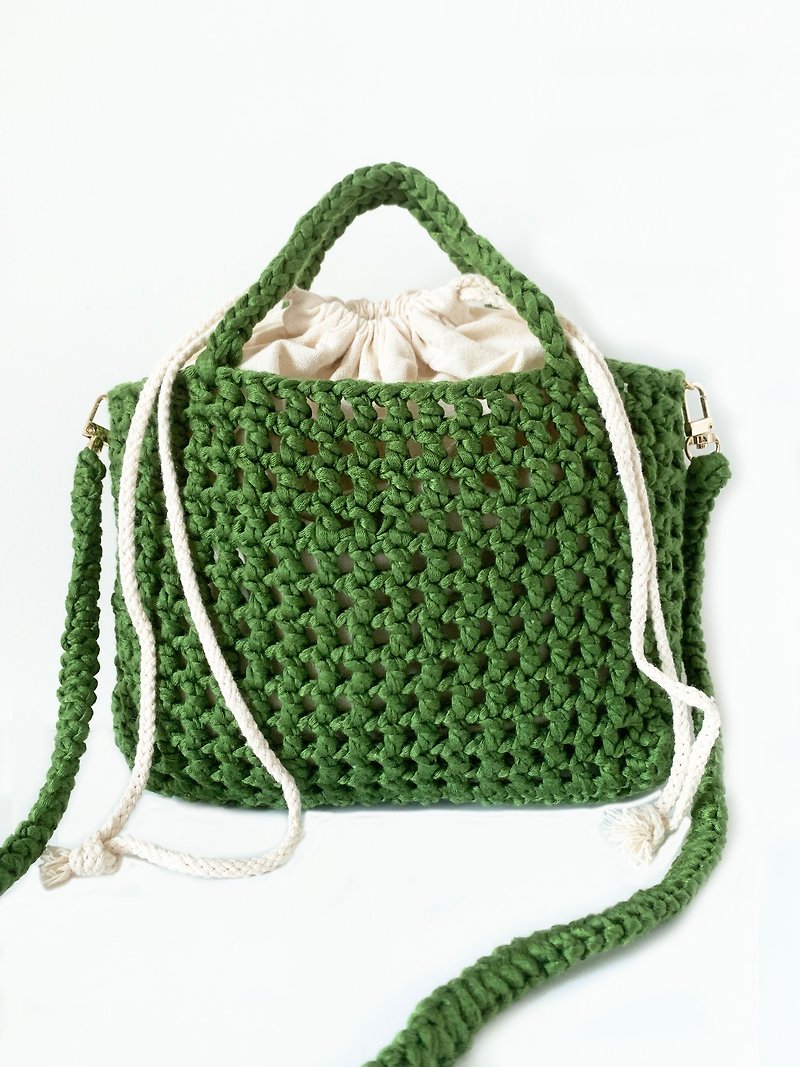 Crochet waffle crossbody mesh bag - Messenger Bags & Sling Bags - Other Materials Green