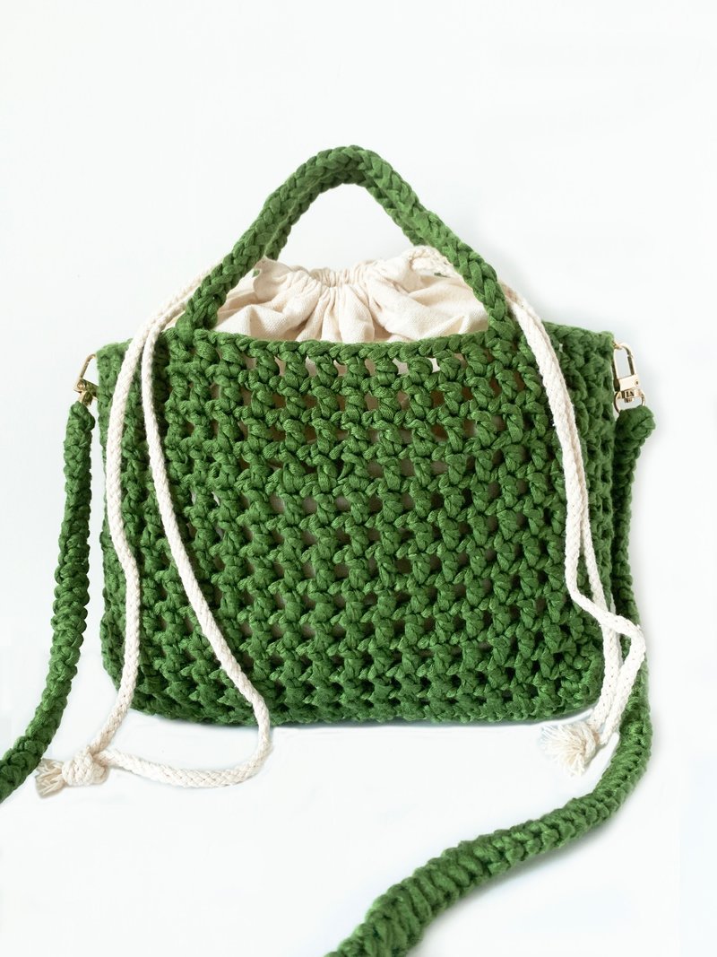 Crochet waffle crossbody mesh bag - กระเป๋าแมสเซนเจอร์ - วัสดุอื่นๆ สีเขียว