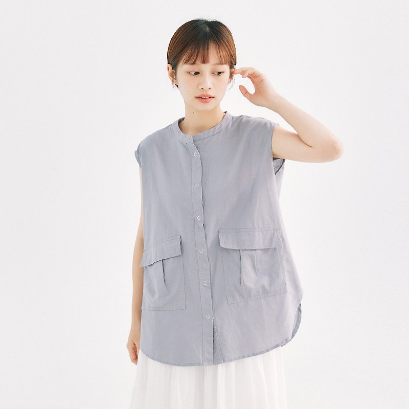 【Simply Yours】 Linen layered vest gray F - Women's Vests - Cotton & Hemp Gray