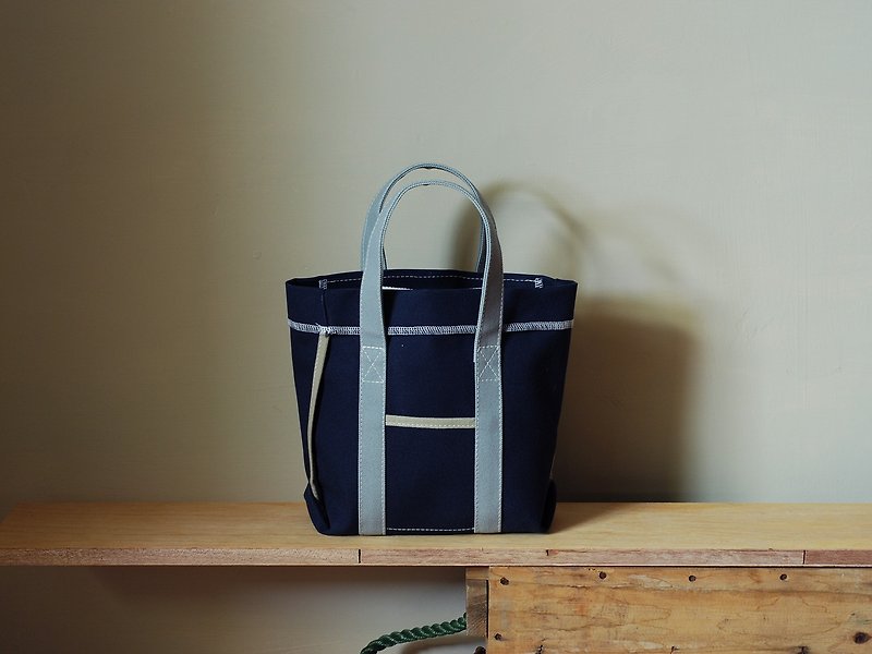 Unsymmetrical small Tote dark blue / Zhang Qing - Handbags & Totes - Cotton & Hemp Blue