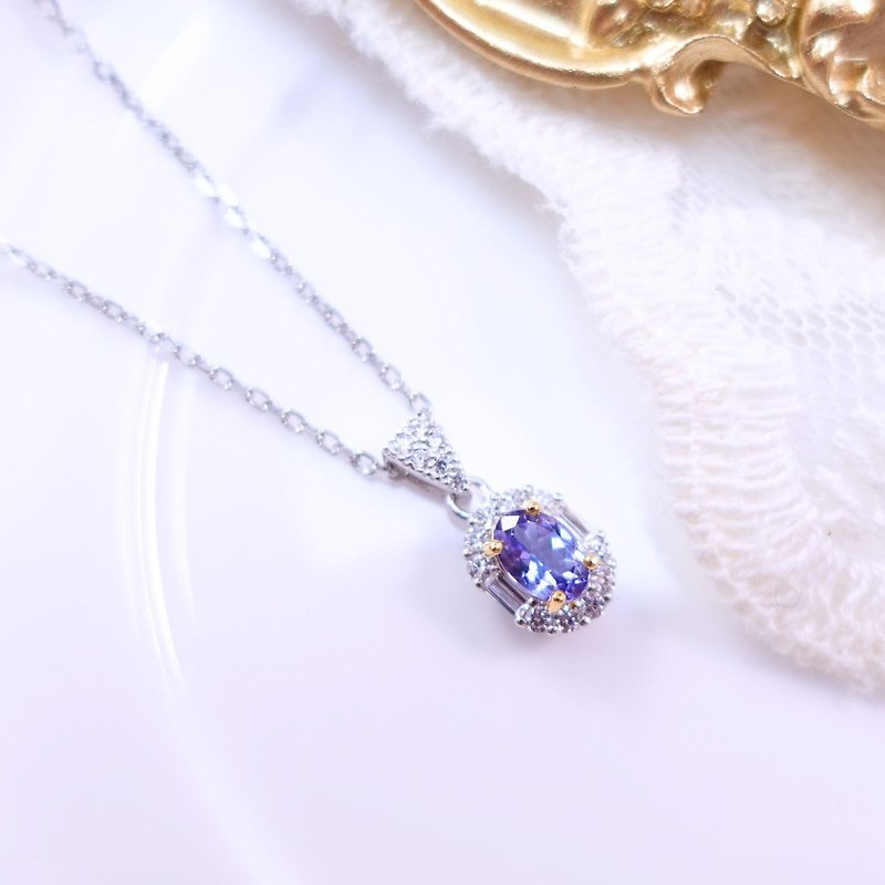 Soft blue-purple natural stone natural tanzanite/ Stone sterling silver necklace gift fast shipping - Necklaces - Sterling Silver Purple
