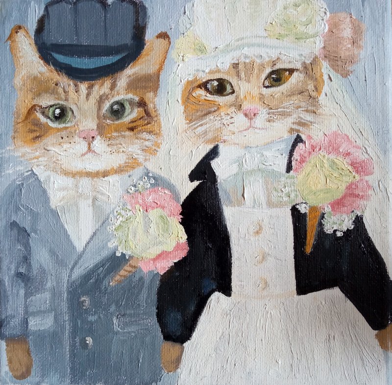 Original oil painting Ready for the wedding - Customized Portraits - Other Materials 