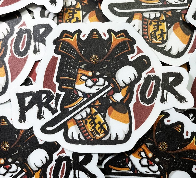 Japanese-Maneki Cat Samurai Cat Samurai Sticker Matte Thick Pound Super Wear-resistant Sticker Anti-scratch Waterproof Sticker - สติกเกอร์ - กระดาษ ขาว