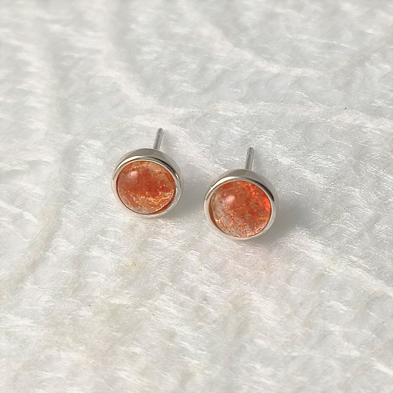 Carefully selected semi-precious Gemstone[boutique sun Stone] sterling silver earrings/semi- Gemstone stone earrings/simple/original/versatile - Earrings & Clip-ons - Gemstone Orange