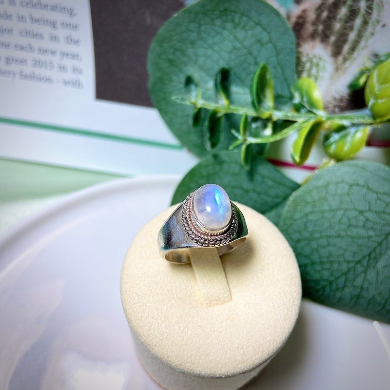 Only one adjustable handmade natural moonstone 925 sterling silver wide double Linen feel braided elongated silver ring - General Rings - Sterling Silver Silver
