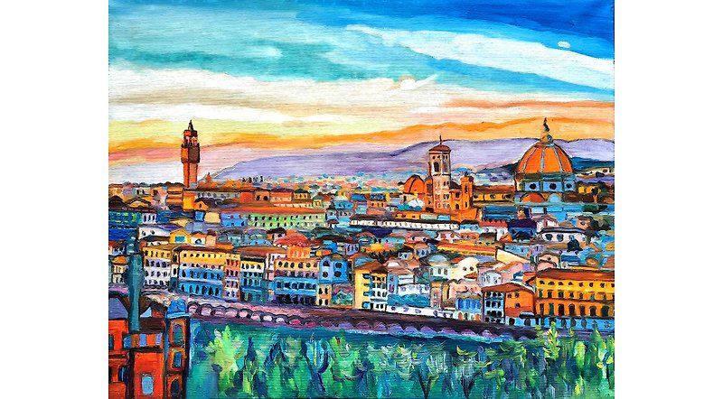 City  Art Italy Painting  Original Art  Oil Painting  Oil On Canvas - 牆貼/牆身裝飾 - 其他材質 藍色