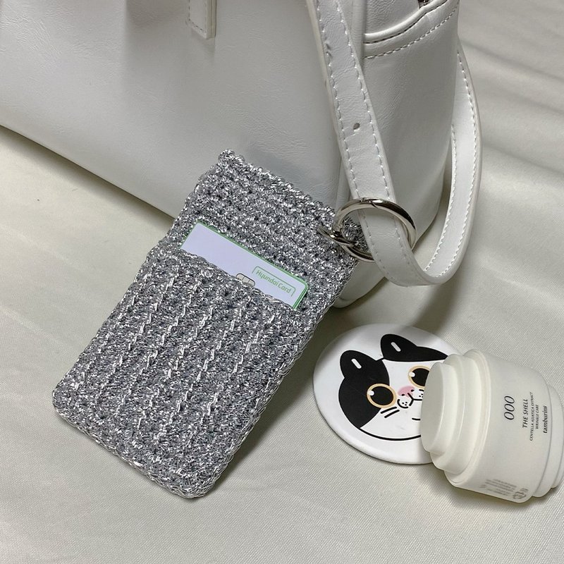 Twinkle Silver Metal Crochet Vertical Card Wallet - 皮夾/長短夾/錢包 - 聚酯纖維 銀色