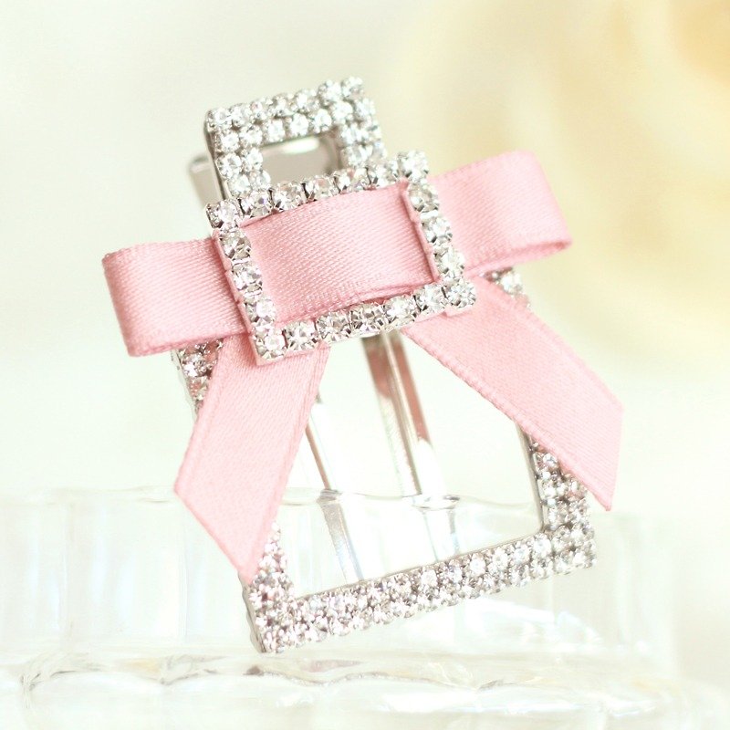 Rhinestones Buckle Square Shape Hair Clip - Hair Accessories - Other Metals Pink
