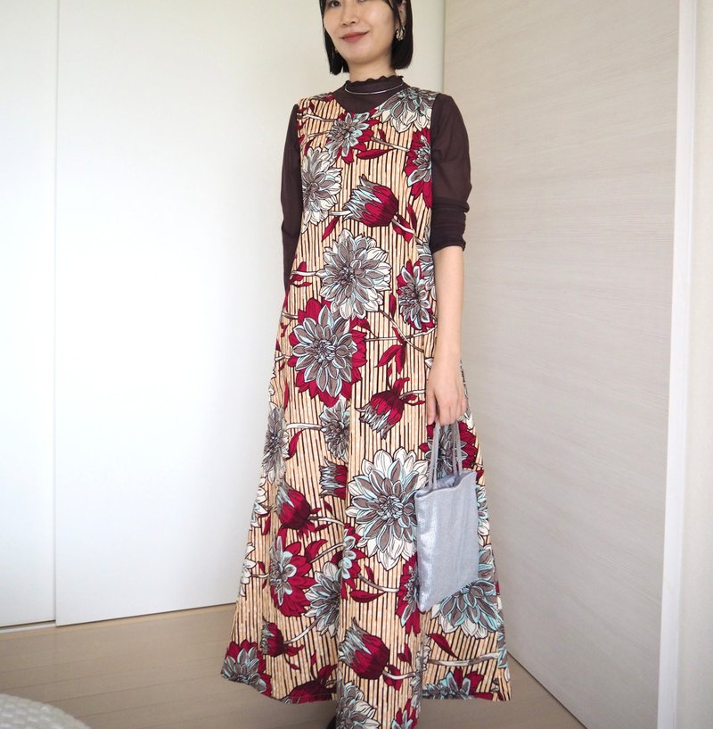【獨一無二】【日本製造 手工製作】非洲布料 x 長洋裝 附口袋 印花洋裝 個性風 棉質洋裝 民族風 進口布料 - 連身裙 - 棉．麻 多色