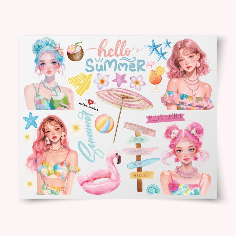 Aloha Summer Girl Character Sticker 3-sheet Set          ChatGPT에게 묻기 - 貼紙 - 紙 