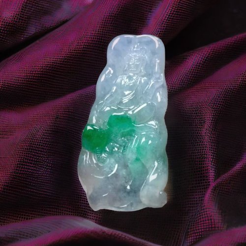 瓔珞翡翠 冰種飄陽綠翡翠精雕坐蓮觀音菩薩 | 天然緬甸玉翡翠A貨 | 送禮