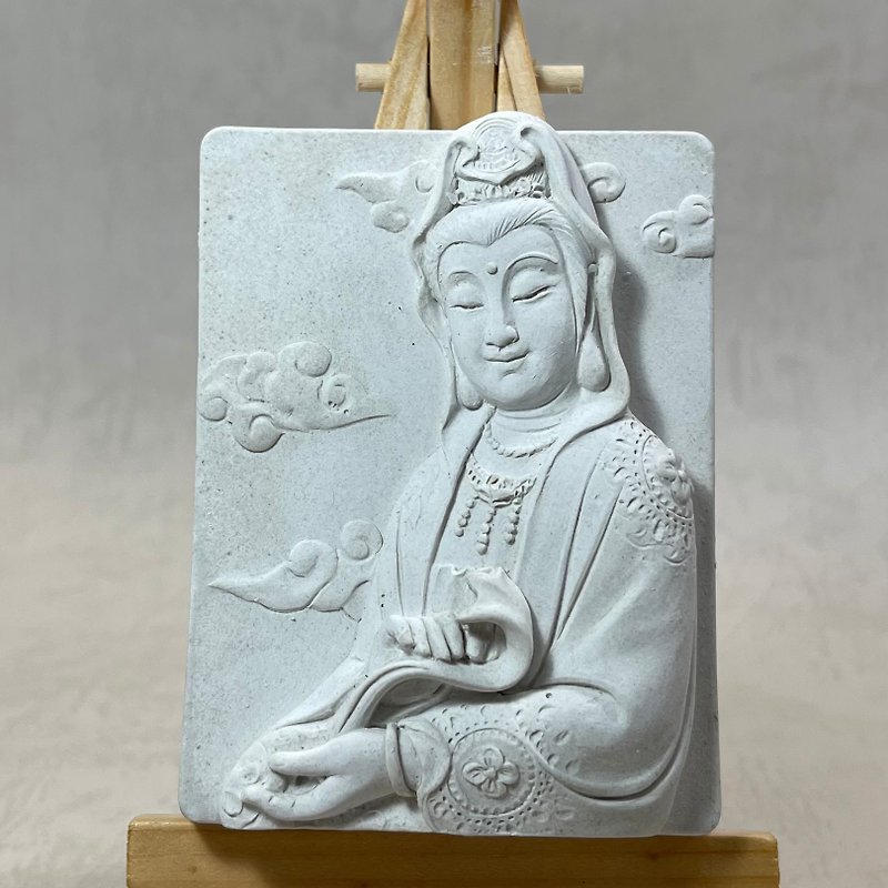Qingshui Mould Soft Decoration Design Buddha Statue Decoration (15) Fragrance Decoration Cement Soft Decoration with Wooden Frame - Items for Display - Cement Gray