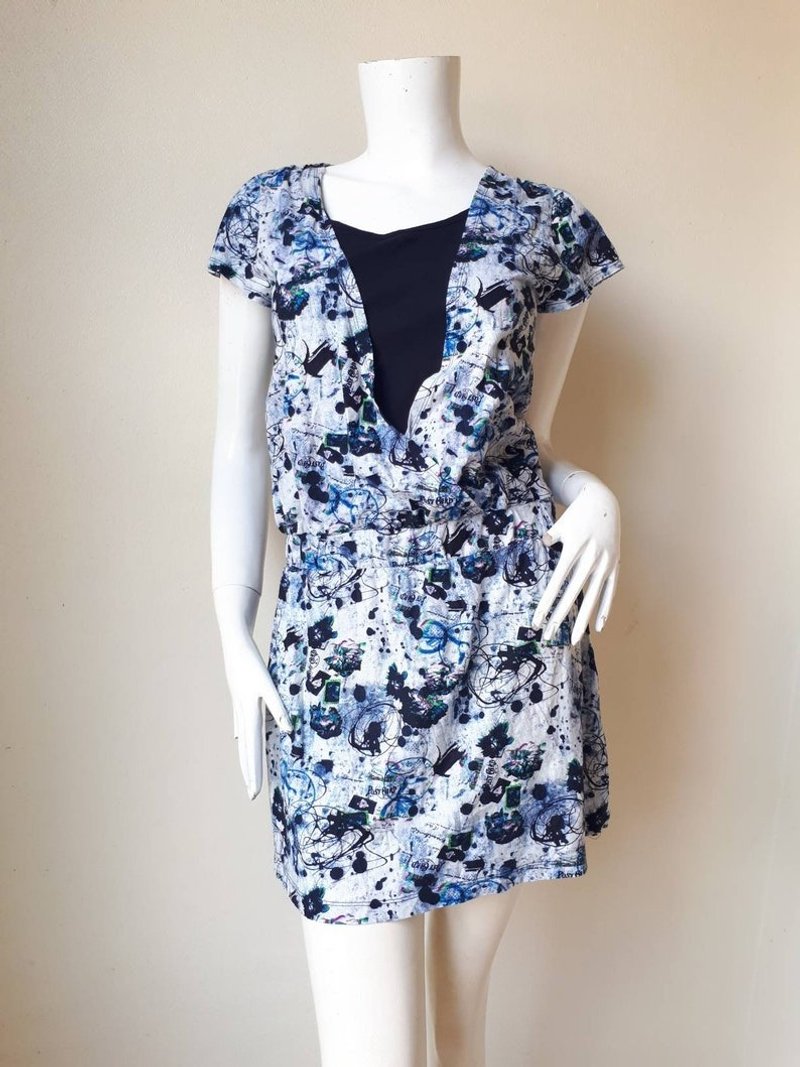 Bernard Perris See through stretch Post Card Print Dress/ Size 40 - One Piece Dresses - Polyester 