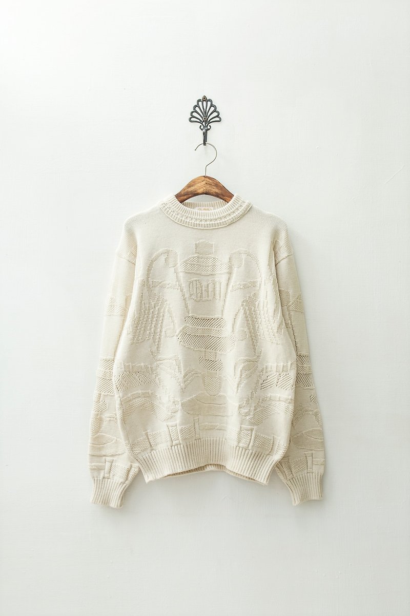 Banana Flyin '| vintage | Shimokitazawa retro pattern carved plain beige pullover - Women's Sweaters - Cotton & Hemp 