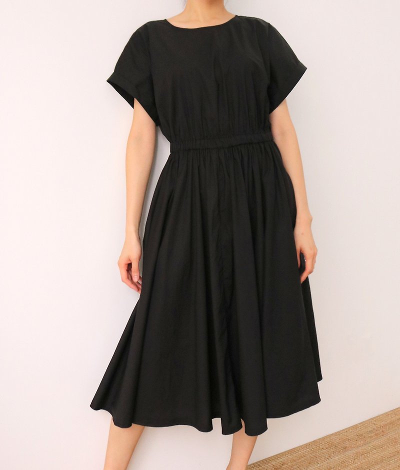 Marigold Dress Black Cotton Summer Dress - ชุดเดรส - ผ้าฝ้าย/ผ้าลินิน สีดำ