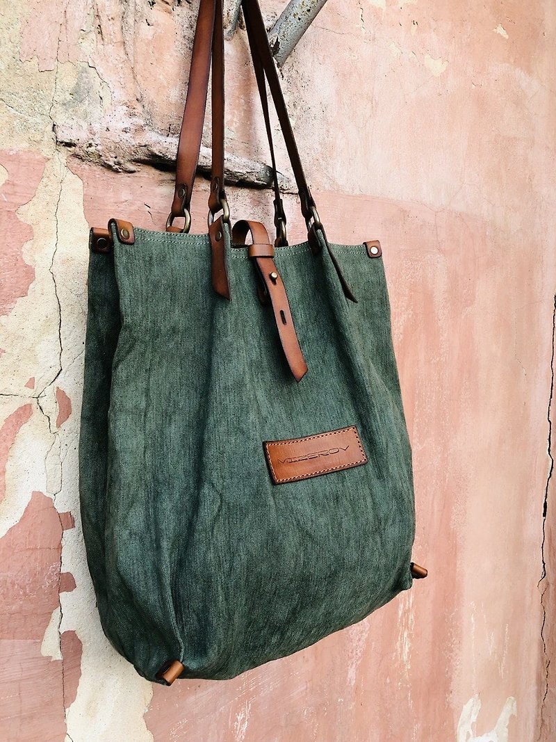 Tote Bag Shopper Bag Women Bag Canvas Bag Cotton Bag Hand Bag - 側背包/斜孭袋 - 棉．麻 綠色