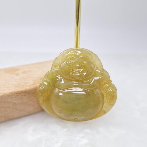 緣圓翡翠 冰種天然加溫黃翡彌勒佛公吊墜 |天然緬甸玉A貨翡翠