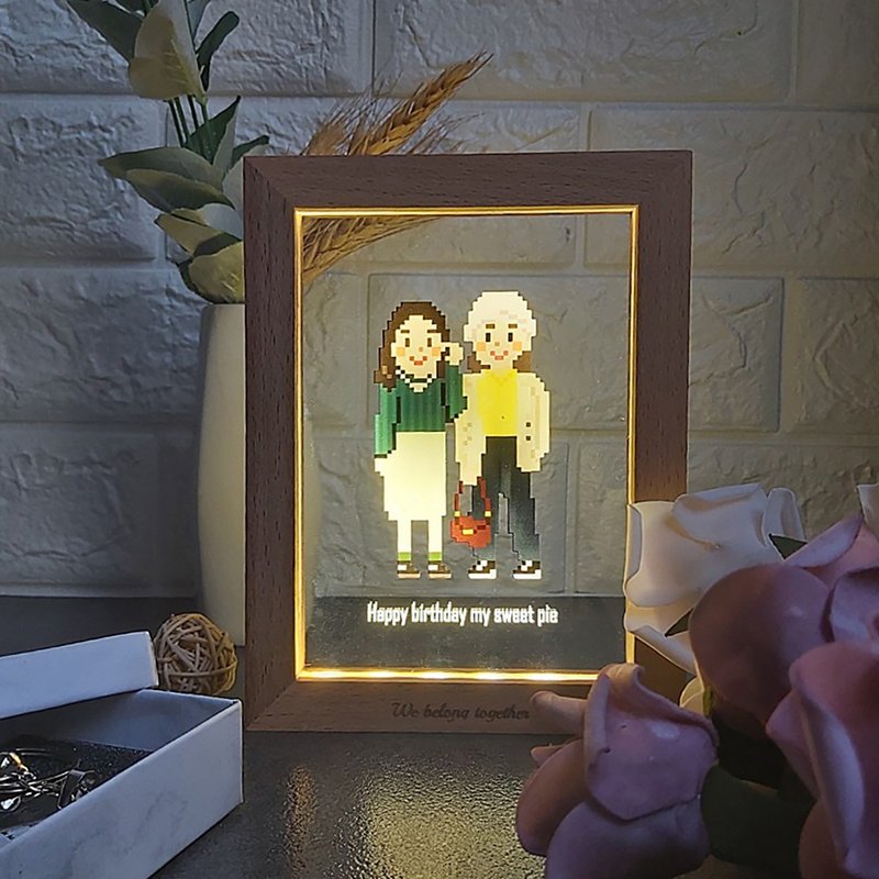 [Customized] Pixel style-log photo frame night light/story light-like color painting/customized lettering - โคมไฟ - พลาสติก 