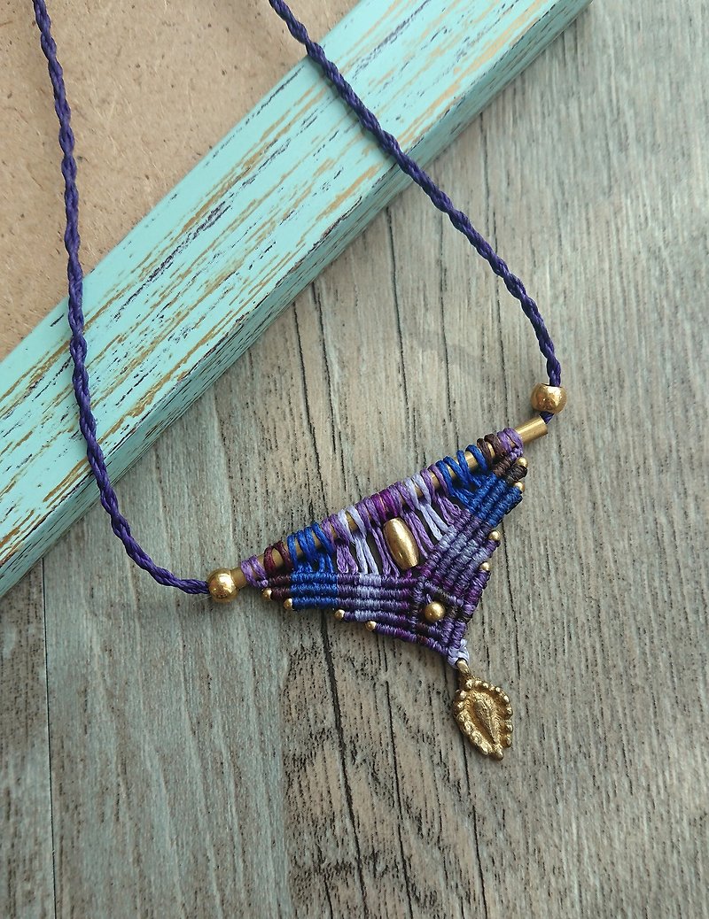 P59 Bohemian ethnic style South American wax line braided brass necklace long necklace (adjustable length) - Necklaces - Other Materials Purple
