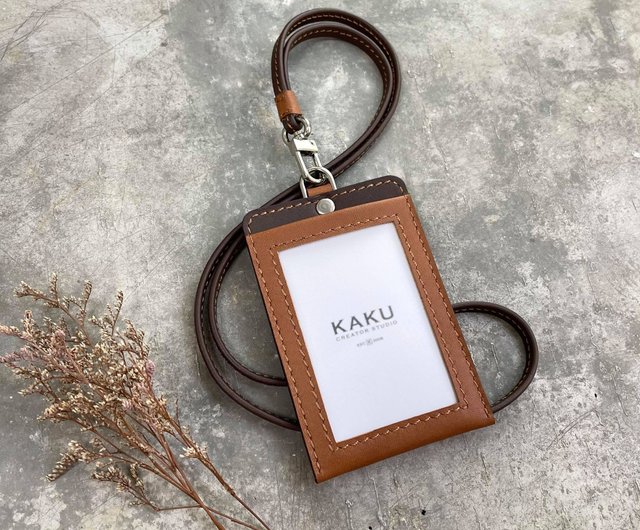 Leather ID Card Holder | ID Badge Holder Rustic Brown